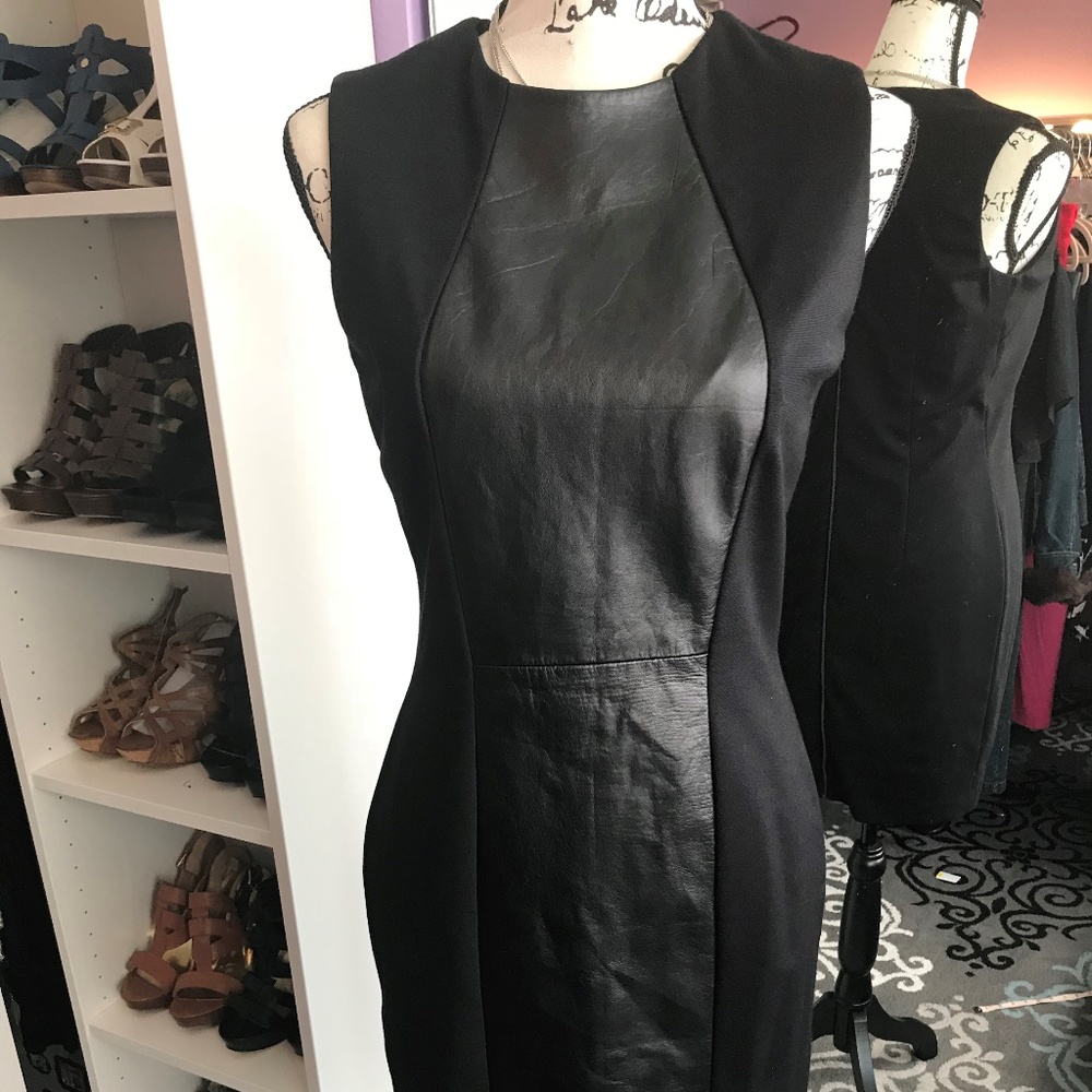 Cynthia Steffe Black Bodycon Dress w Leather 6